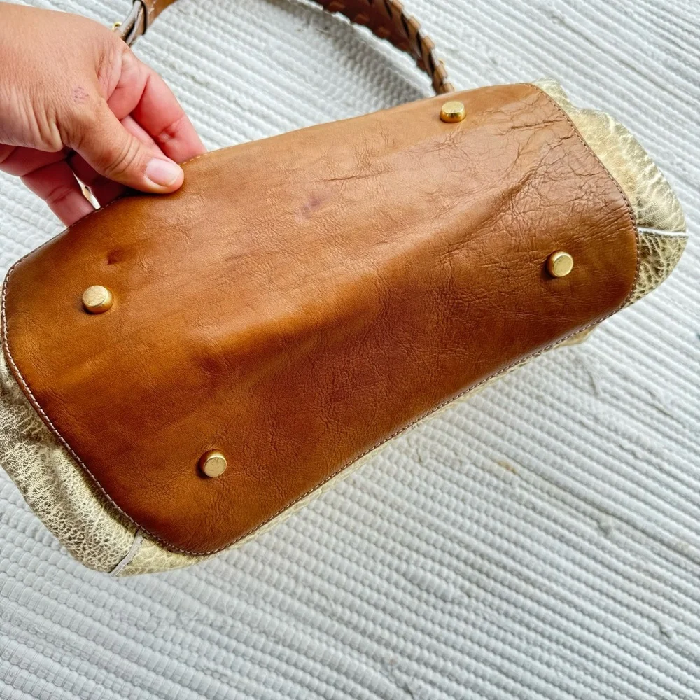 Olivia Harris Joy Gryson Leather Hobo Cream Gold Exotic Bag OS
